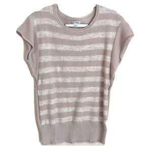 Guess Women's Short Sleeve Beige & Lurex Striped Sweater Size L